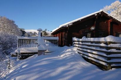 Snow at private lodge with hot tub