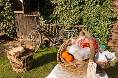 you get this lovely breakfast basket, logs and bikes
